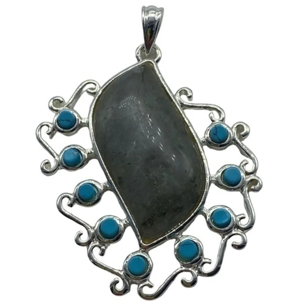 Labradorite Gemstone Sterling Silver 925 Pendant 2.5in